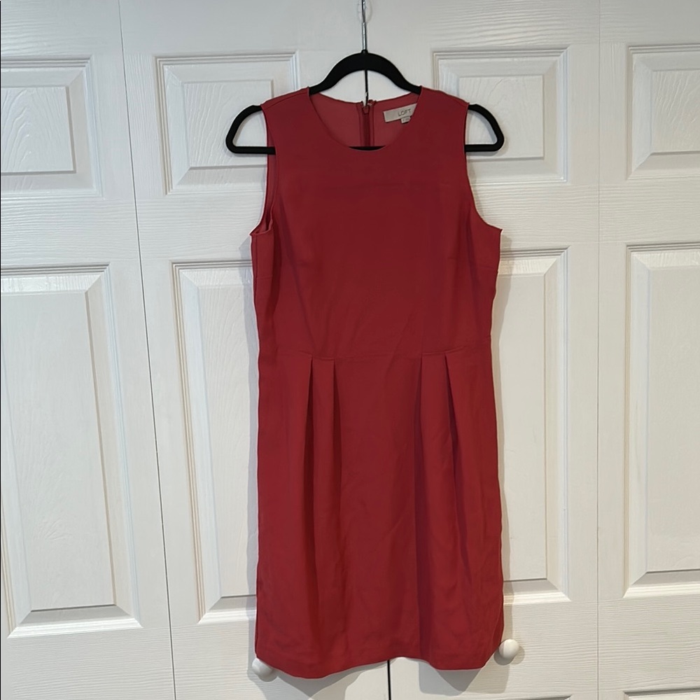 LOFT Red Sheath Midi Dress Sleeveless Crew Neck